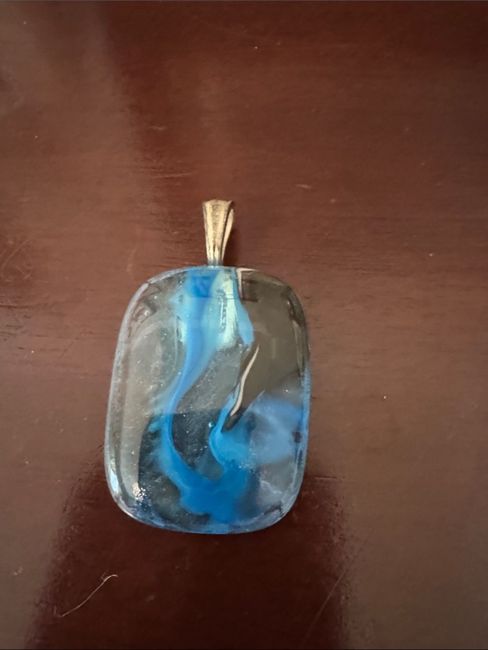 Handmade Fused Glass Pendant • Blue Abstract Ocean Inspired Artisan